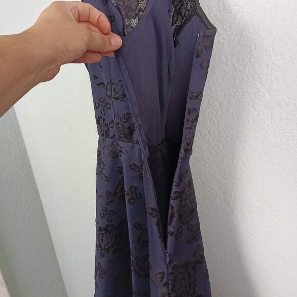 TRIXXI Womens S Dark Blue Floral Dress Fit & Flare Laced Back Scalloped V-Neck - Picture 7 of 9